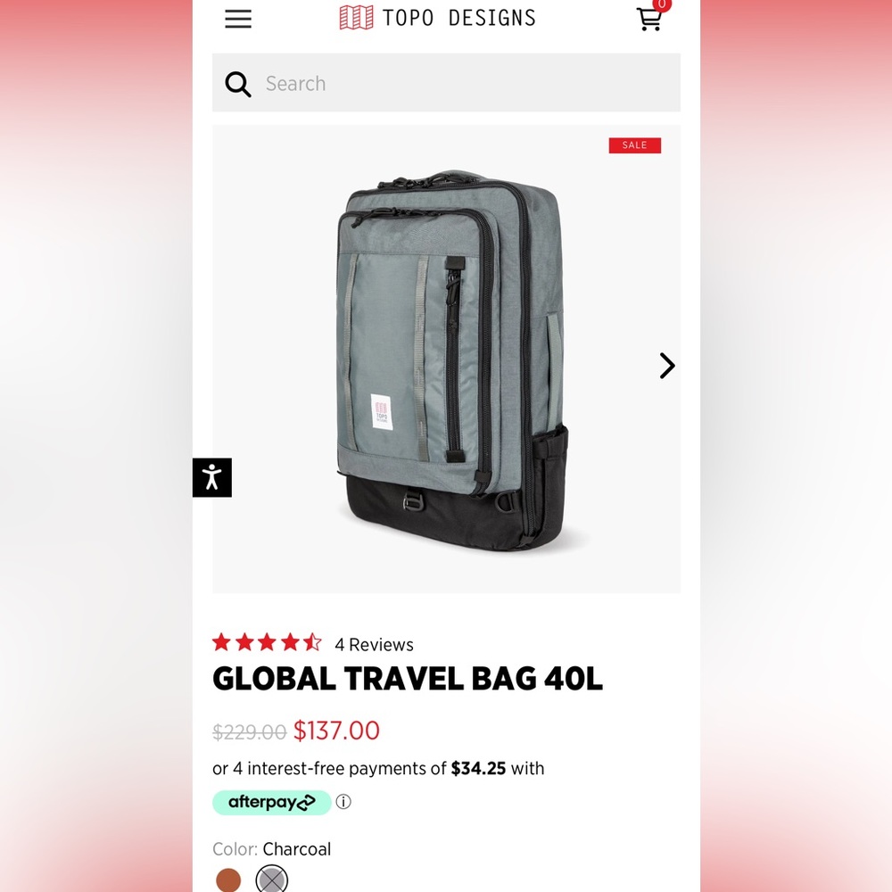 Topo designs global travel bag 40L